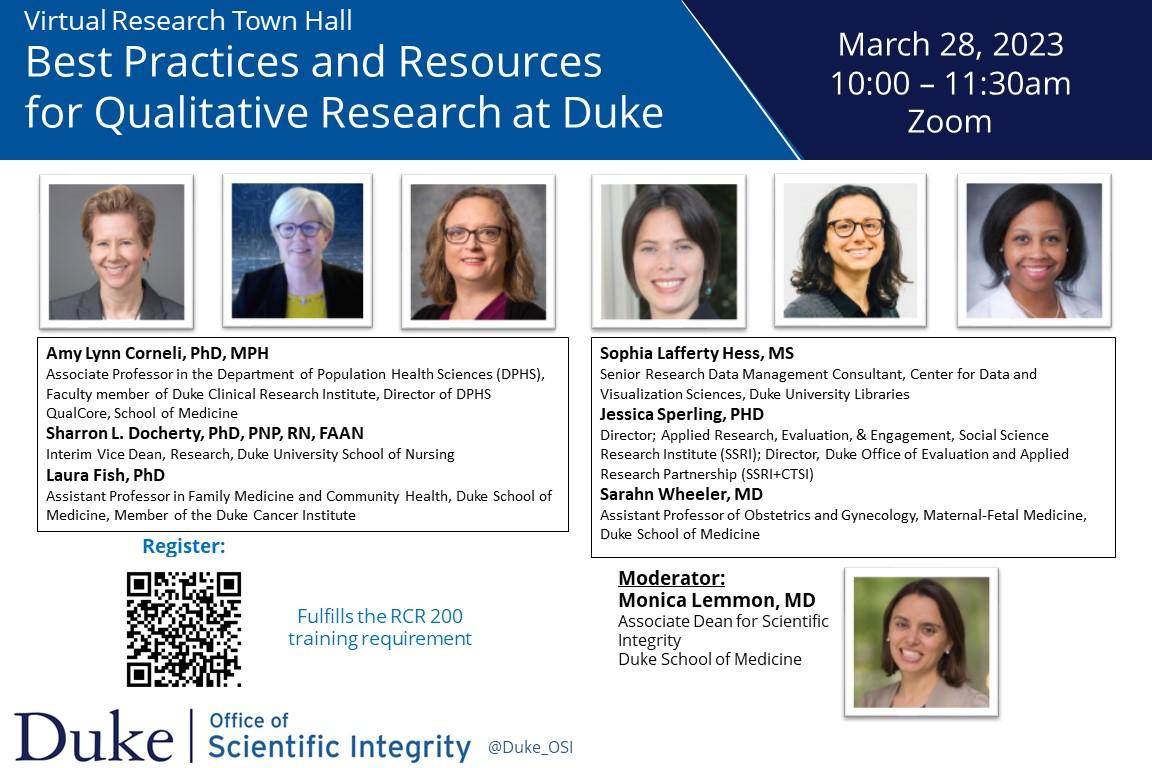 Research town hall flyer with speaker names